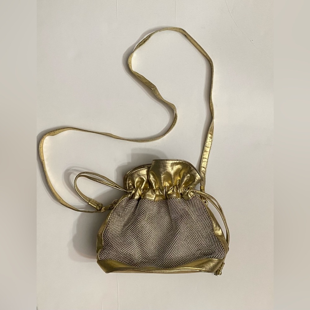 Vintages Whiting and Davis International Bucket Drawstring evening Gold bag